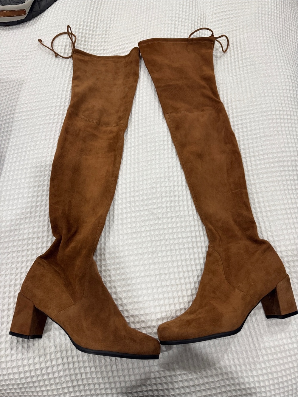 Stuart Weitzman Over-the-Knee Block Heel Boots in Brown Suede